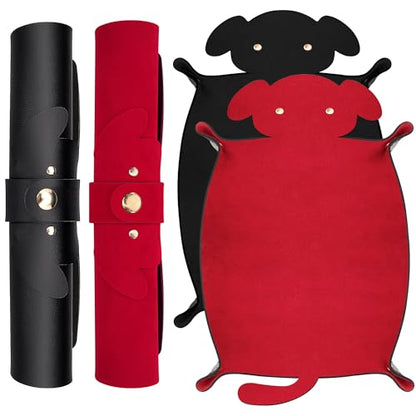 SIQUK 2 Pieces Dog Dice Tray Folding Dice Rolling Trays PU Leather Scroll Dices Holder Storage for D&D RPG Games (Black, Red) - color: Black, Red