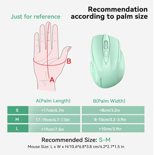 TECKNET Wireless Mouse, BT 5.0/2.4G, Silent 4800 DPI 6 Buttons, Green | Bluetooth 5.0/3.0 & USB A, 2-Device Easy Switch, Wide OS Compatible, 6-DPI, Ergonomic for S/M Hands, Extended Battery - color: Green