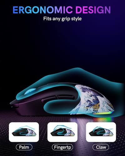 G57 Wireless Gaming Mouse, 8000 DPI, 80g, 2.4G/Bluetooth/USB-C Rechargeable Wireless Mouse with 5 Programmable Buttons for PC/Mac, Black - color: Black
