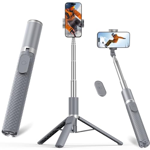 Phone Tripod & Selfie Stick with Remote, Portable Travel Phone Stand for Video Recording Vlog, Extendable Cell Phone Holder Compatible with iPhone Android, Grey, 62" - color: Grey