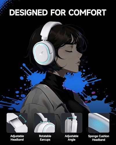 Picun G2 Wireless Gaming Headset, Over-Ear 7.1 Virtual Surround Sound, 2.4GHz/Bluetooth 5.4/Wired, 5ms Ultra-Low Latency, 100H Battery, ENC Noise-Canceling Mic, RGB, for PC PS5 PS4 Switch (Grey) - color: Grey