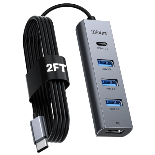 5-Port USB C Hub, intpw USB C to USB Adapter with 1 USB-C/3 USB-A 3.0 Data Ports, 5Gbps Aluminum Multiport USB-C Hub Adapter Long Cable for Laptop, MacBook, iPad, PC(2 FT) - color: 1.97ft, size: 5-IN-1
