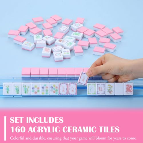 160 Pcs Pastel American Mahjong Tiles Set 1.2'' Melamine Engraved Double Layer Mah Jong Tile for Spring Christmas Beginners Friends Family Gatherings Game Night Party Gifts, Tiles Only - style: Spring