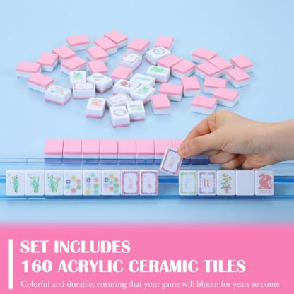 160 Pcs Pastel American Mahjong Tiles Set 1.2'' Melamine Engraved Double Layer Mah Jong Tile for Spring Christmas Beginners Friends Family Gatherings Game Night Party Gifts, Tiles Only - style: Spring