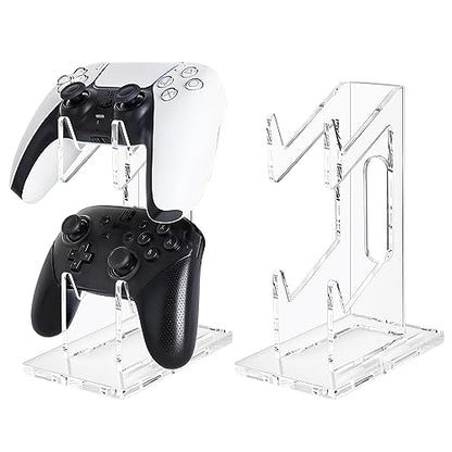 FYY Game Controller Holder 2 Tiers - Universal Dual Controller & Headphone Stand, Acrylic Clear Display Stand Compatible with Nintendo Switch, Xbox, PS5, PS4 - Desk Mounts - color: 2-Tier-Clear
