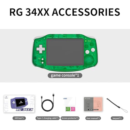 Anbenric RG34XX Retro Handheld Game Console Linux OS 3.4 Inch IPS 720*480 Screen 64G Card 5000+ Classic Games RG34XX H700 64-bit 3500mAh Battery Game Player Compatible with Bluetooth WiFi Green - style: RG34XX-Green