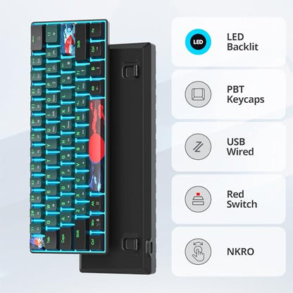 Portable 60% Mechanical Gaming Keyboard Blue/Black, Blue LED Backlit Wired Key Board with Red Switch, Compact 61 Keys Mini Office Keyboards for Laptop PC (61 Soundwave A/Red Switch) - color: 61 Soundwave A/Red Switch