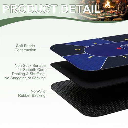 DTGN Portable Poker Table Mat, 47" x 24" Non-Slip Foldable Rubber Poker Mat, Noise Reduction Table Top with Polyester Storage Bag for Tabletop Games Home Games Night, Dark Blue - size: 47" x 24"