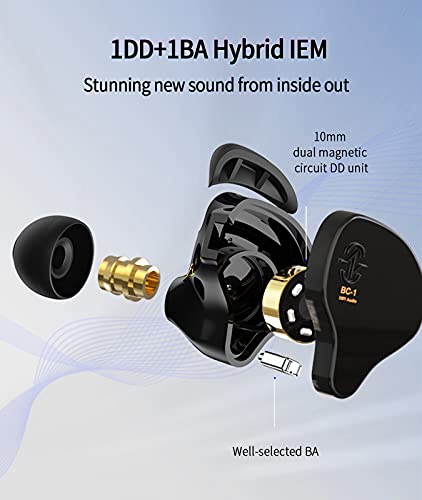 Kinboofi CCZ Melody Wired Headphones, Dynamic Hybrid Dual Driver in Ear Earphones 1BA+1DD HiFi Wired Headphones Musicians IEM Upgrade Deep Bass Suitable for Bass Vocals Pop Folk ACG (with MIC, Black)… - color: Dark, size: With Mic, style: With Mic