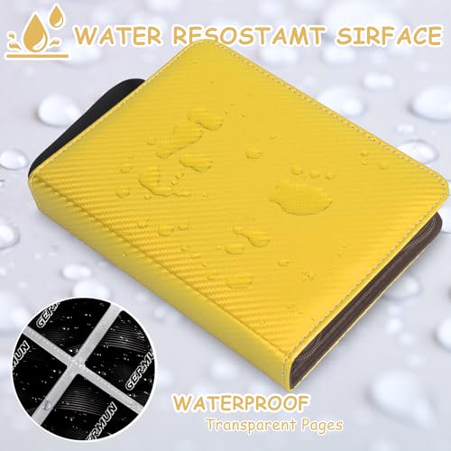 GERMUN 4 Pocket Card Binder, Premium Zip Trading Card Binder, 400 Double Sided Pocket PU Card Collection Binder, Collector Card Album, Card Folder for MTG, TCG, Sports Cards, Game Cards (Yellow) - color: 4 Pocket 400 Carbon Yellow
