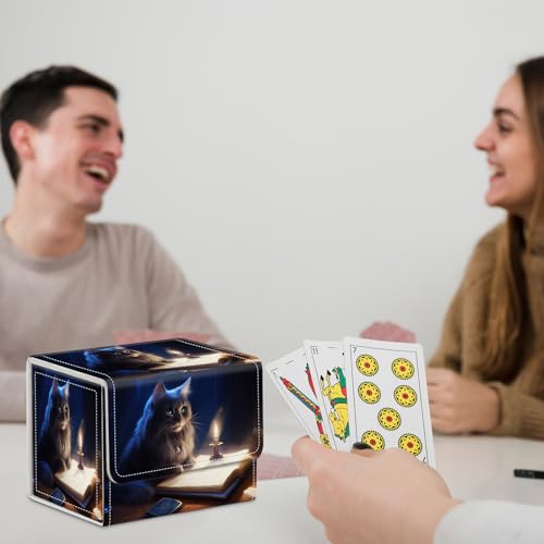 for MTG Commander Deck Box,Card Deck Box for Trading Yugioh MTG,Fits 100 Double Sleeved Cards,PU Leather Strong Magnet Case for Magic Commander TCG CCG,Cute Cat Book - color: Cute Cat Book