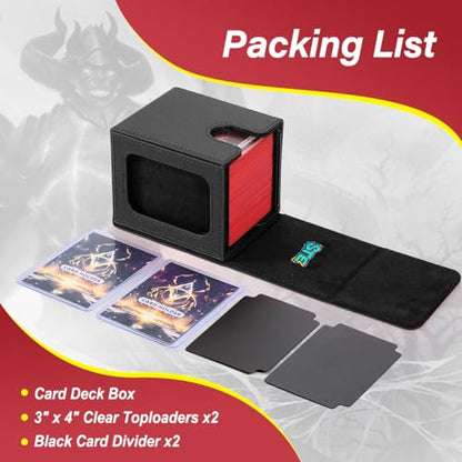 MTG Deck Box,Double Display Window,Commander Deck Box Fits 120+ Single Sleeved Cards,PU Leather Magnetic Closure Card Box with 2 Dividers&2 Toploaders for TCG,CCG,Black - color: Black, size: 1 pack