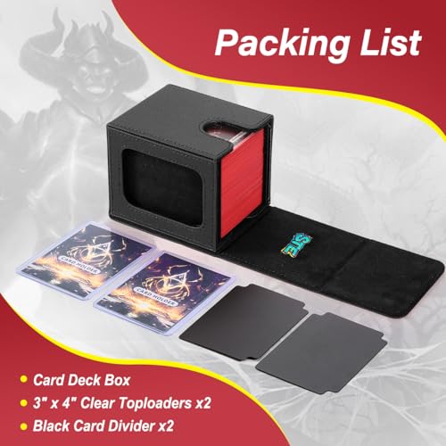 MTG Deck Box,Double Display Window,Commander Deck Box Fits 120+ Single Sleeved Cards,PU Leather Magnetic Closure Card Box with 2 Dividers&2 Toploaders for TCG,CCG,Black - color: Black, size: 1 pack
