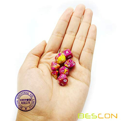 Bescon Mini Two Tone Polyhedral RPG Dice Set Candy Fable, 10MM Small Dice Set D4-D20 - color: Candy Fable