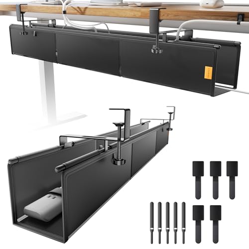 39" No Drill Under Desk Cable Management Tray (Black) | Fire-Resistant Thickened Nylon Material, Clip-on Cord Organizer to Hide Power Strip, Heat Dissipation Mesh Design, for Office - color: Black, size: 39inch