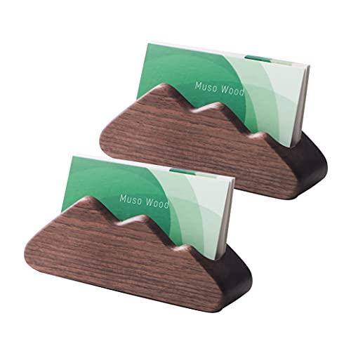 muso wood Business Card Holder for Desk 2 Pack (Walnut) | Wooden Display Business Card Stand for Office Tabletop - size: Walnut 2 Pack