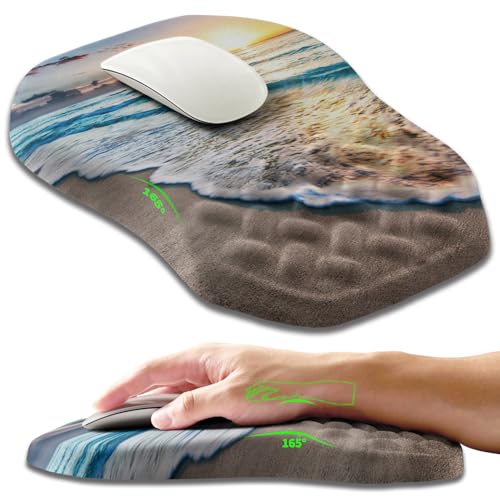 Ergonomic Slope Mouse Pad Wrist Support, Wrist Rest Mousepad for Carpal Tunnel Pain Relief with Massage Bulge and Slow Rebound Memory Foam (12x8 inch, Sunrise Beach) - color: Am007-sunrise Beach