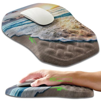 Ergonomic Slope Mouse Pad Wrist Support, Wrist Rest Mousepad for Carpal Tunnel Pain Relief with Massage Bulge and Slow Rebound Memory Foam (12x8 inch, Sunrise Beach) - color: Am007-sunrise Beach