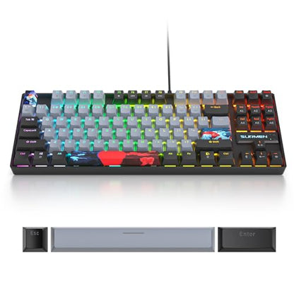 75% Mechanical Gaming Keyboard with Red Switch, RGB LED Backlit Keyboard Grey, 87 Keys Compact TKL Wired Computer Keyboard for Windows Laptop PC Gamer (87 Dolch) - color: 87 Dolch/Red Switch
