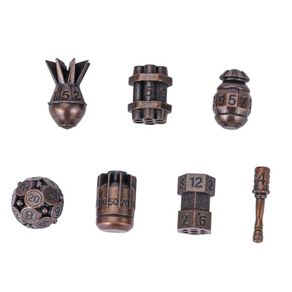 UDIXI Metal Dice Set D&D 7PCS RPG Polyhedral Metal DND Dice Set Copper | Bomb Shape, Solid Metal, Cool Design, Leather Pouch Packaging, for Dungeons and Dragons Role Playing Games Tabletop Games - color: Copper