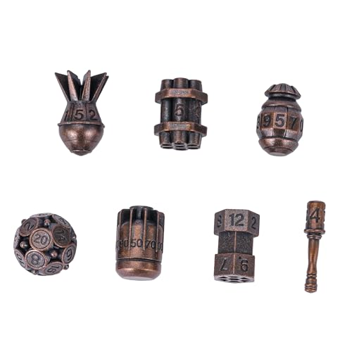 UDIXI Metal Dice Set D&D 7PCS RPG Polyhedral Metal DND Dice Set Copper | Bomb Shape, Solid Metal, Cool Design, Leather Pouch Packaging, for Dungeons and Dragons Role Playing Games Tabletop Games - color: Copper