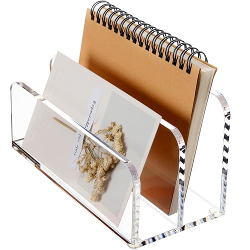 SANRUI Acrylic Mail Sorter Desktop Organizer Holder, 2 Compartments Clear Small File Script Letter Office Document Storage for Desk Bill Filling Envelope Holder Office, Home, School Desk Organization - size: 2 Laddered Compartments