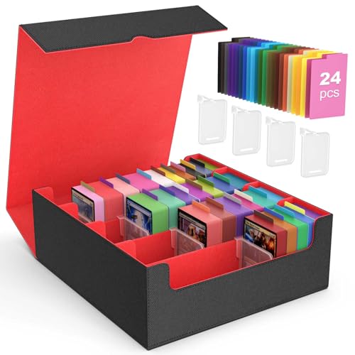MoKo Trading Card Storage Box for MTG, 3000+ Card Organizer, Black Red | MTG Deck Box, w/ 24 Colorful Dividers & 4 Card Supporters, MTG Card Storage for Magic Game, TCG, PTG Baseball and Sport Cards - color: Black Red, size: 4 Slots without side display