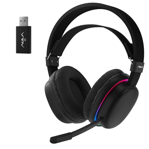 AULA G7 Wireless Gaming Headset with Detachable Noise Canceling Mic, 40mm Driver, BT5.3 Gaming Headphones with RGB Light, 10ms Latency,60Hr Battery,PC Gaming Headset for PS5,PS4,PC,Wired Mode for Xbox - color: Black, size: G7