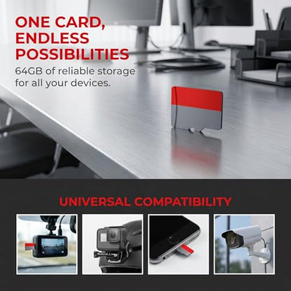 64GB Micro SD Card, UHS-I, C10, A1, High Speed Transfer, Shockproof, X-Ray Proof, for DSLR, Camcorder, Gaming Console - size: small