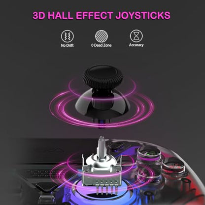 ASRVA Wireless Controller for PS5/PS5 Pro/PC, Hall Effect Joysticks & Triggers (No Drift), 2 Back Buttons, RGB, Translucent Design, Dual-Mode, Compatible with iOS/Android - color: Translucent