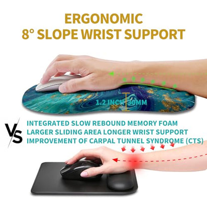 Hokafenle Ergonomic Mouse Pad Wrist Support, Wrist Rest Mousepad for Carpal Tunnel Pain Relief with Integrated Memory Foam Slope Massage Bulge (11.8x7.9 inch,Blue Gold - color: KM09-Blue Gold