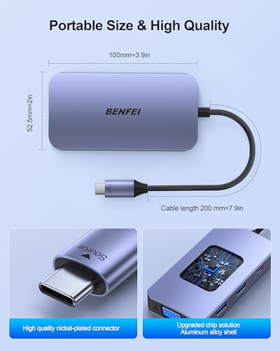 BENFEI USB C Docking Station, 8-in-1 USB C Hub with Triple Display Dual HDMI, VGA, 3*USB 3.0, 100W Power Delivery, 3.5mm AUX Audio Compatible with MacBook Pro, XPS and More - color: Grey, size: 8-in-1