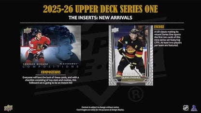 2025/26 Upper Deck Series 1 Hockey Trading Card Tin (Three Young Guns Rookie Cards Per Box)