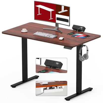 SANODESK Electric Standing Desk with Desk Clamp Power Strip 48"x 24" Whole-Piece Desktop Height Adjustable Stand Up Desk with Cable Management Sit Stand Home Office Desk Black Frame/Mahogany Top - color: Black Frame+mahogany Top, size: 48"x24"