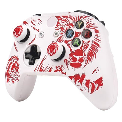 Lion Controller Skin Cover Compatible with Xbox one Controller, RALAN Protector Case, Customised Thumb Grips Caps - color: Lion White Red