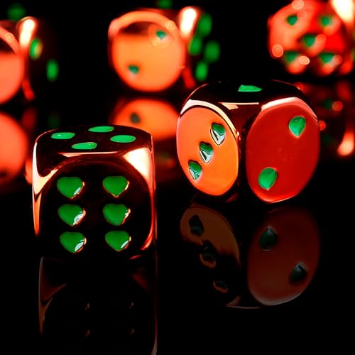 16mm Red Metal Dice Set - 5-Piece Solid Iron Dice with Case, 6-Sided Metal Dice for Board Games, Poker Parties & Tabletop RPG - color: Red