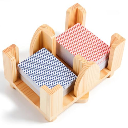 Kathfly Upgraded 6 Decks Wood Playing Card Holder 360° Rotating, Canasta Card Holder Tray Organizes, Poker, Games, Smooth Rotate Design & Easy Access, Balance & Stability(Wood Color) - style: 6 Decks