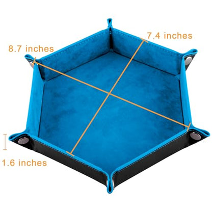 SIQUK 8 Pieces Dice Tray Hexagon Folding Dice Rolling Tray PU Leather Dice Trays Dice Holder Storage Box for D&D RPG Dice Games (Red, Royal Blue, Violet, Black, Camel，Cyan，Sky Blue，Dark Green) - color: Red,darkblue,violet,black,camel,cyan,skyblue,green