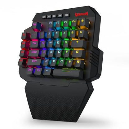 Redragon K758 Wired One-Handed RGB Mechanical Gaming Keyboard, 39 Keys Type-C Professional Gaming Keypad w/Upgraded Hot-Swappable Socket, 4 Onboard Macro Keys & Dedicated Wrist Rest