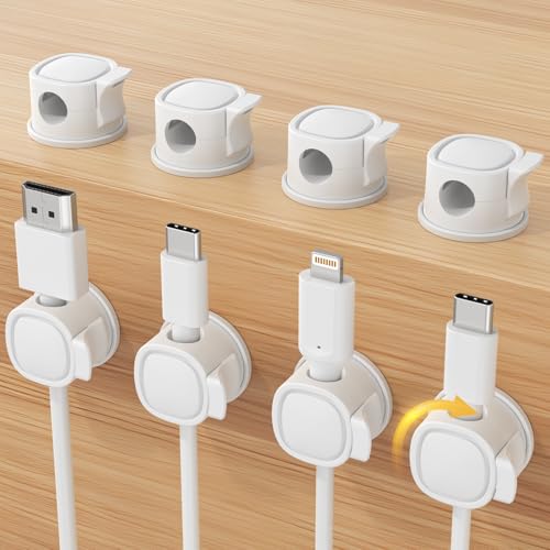 8Pack Rotatable Cord Organizer, Spring Cable Clips With Clasp Lock, INCHOR No-Residue Adhesive Cable Organizer, Cord Holder for Nightstand Car Home Office (White) - color: White