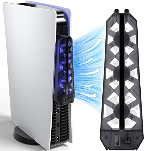 PS5 Cooling Fan (Not for Slim/Pro) High-Efficiency Cooler with USB3.0 | Cooling Fan for PS5, PS5 Accessories with Quiet Cooler Fan, Air Balance Blade, Blue Led Light - style: Space Black