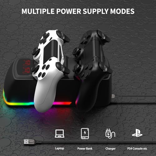 Controller Charger Dock Station for PS4 with RGB Light,Fast Charging for 2 PS4 Controllers,Charging Station Replacement for PlayStation 4 Charger