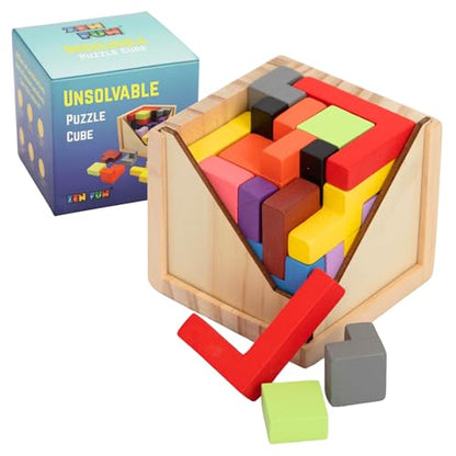 Zen Fun Unsolvable Puzzle Cube - Hardest Brain Teaser Puzzle for Adults, Unique 32-Piece Mechanical Logic Game & Office Desk Toy, Original Version