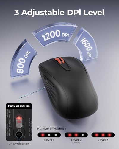 wegear Rechargeable Silent Wireless Mouse, 2.4G USB Computer Mice-Black | Cordless Mouse with 6 Buttons, Quiet Click, Ambidextrous Grip, Adjustable DPI for Laptop, PC, Mac