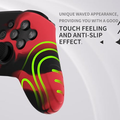 PlayVital Samurai Edition Ergonomic Silicone Skin Protective Case for Nintendo Switch Pro Controller, Soft Anti-slip Controller Grip Protector for Nintendo Switch Pro with Thumb Grip Caps- Black & Red - color: Black & Red