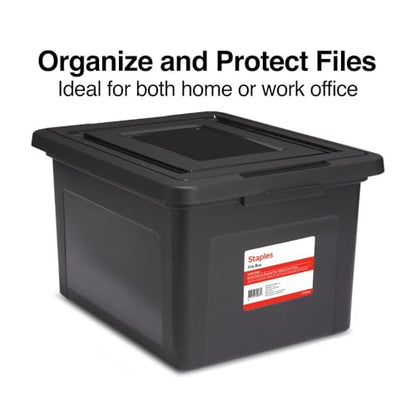 STAPLES File Box Plastic File Box Snap, Letter/Legal Size, Black, 4/Carton - color: Black, size: 4 Pack, style: Box (Snap Lid)