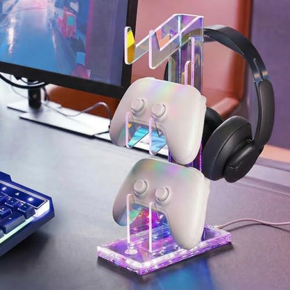 NiHome Controller Holder & Headphone Stand, LED Acrylic 3-Tier Gaming Desk | USB-Powered 7 Colors 3 Modes, Anti-Slip Headset Cable Management, Gamer Gift For PS5 Xbox - size: 3-Tier
