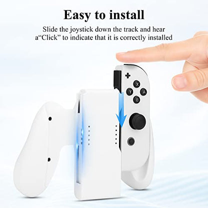 GLDRAM Joypads Charger for Nintendo Switch & Switch OLED Accessories, Switch Controller Charging Grip with LED Indicator, Charging Cable and 6 Thumb Caps, Charger Dock Stand-White