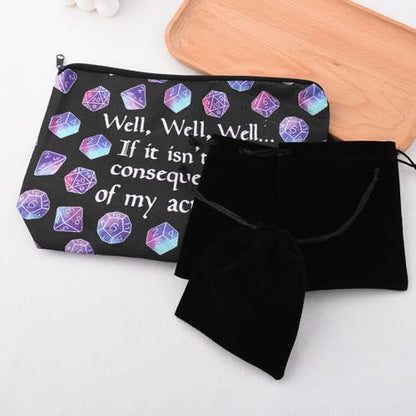 Funny Games Dice Storage Bags for Women Men Tabletop Game Lover Gamers Birthday Gifts Tabletop Role Playing Lover Travel Makeup Skincare Toiletry Bags 4 PCS Velvet Dice Storage Pouch - color: Well Dice