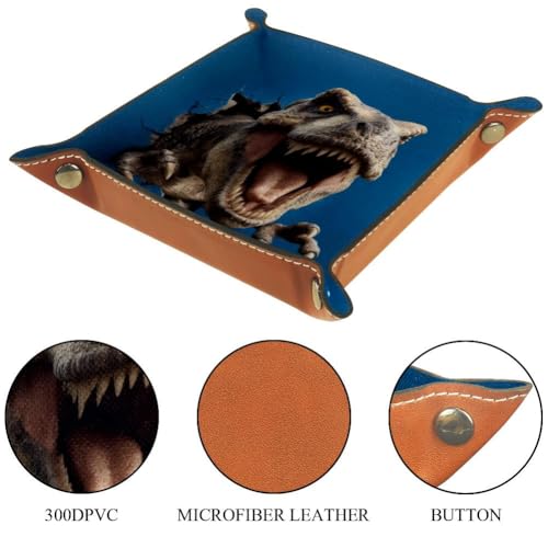 3D Dinosaur Dice Tray Folding Square PU Leather Dice Rolling Tray | Portable Dice Trays for Dice Games Like RPG, DND and Other Table Games, Folded 4.5x4.5x1.2inch - color: 3d Dinosaur